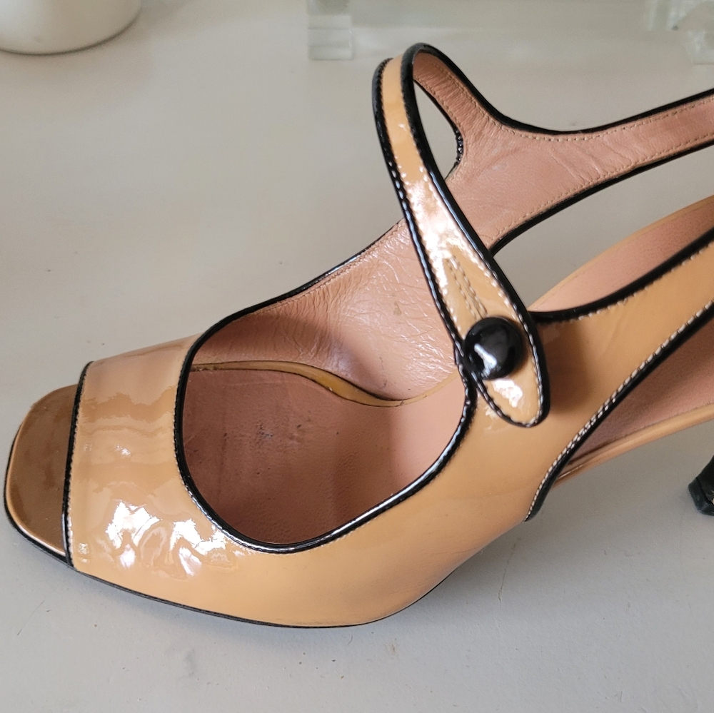 PRADA Peep Toe Leather Slingback Sandals - Picture 7 of 14